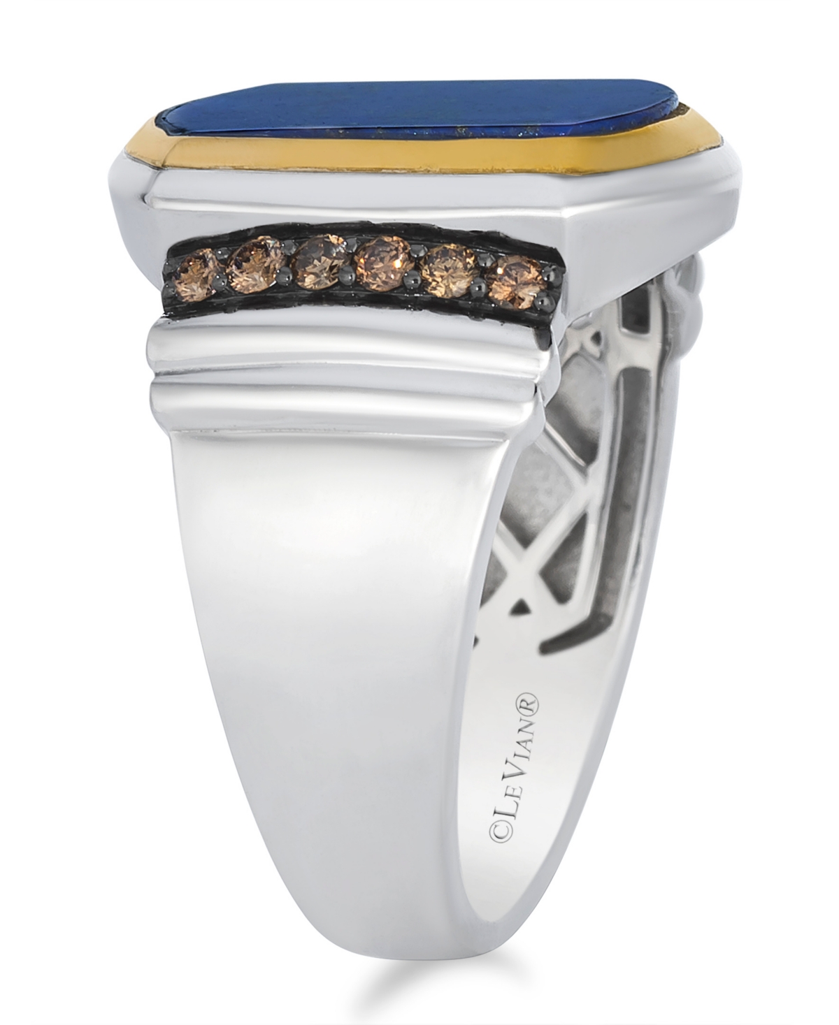 Le Vian Lapis (4.05 Ct. T.w.) And Chocolate Diamond Ring (0.32 Ct. T.w.) In Silver And 14k Honey Gold In Silver