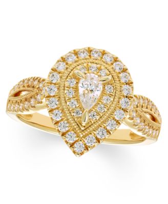 Diamond Pear Shape Halo Ring (3/4 ct. t.w.) in 14k Yellow Gold