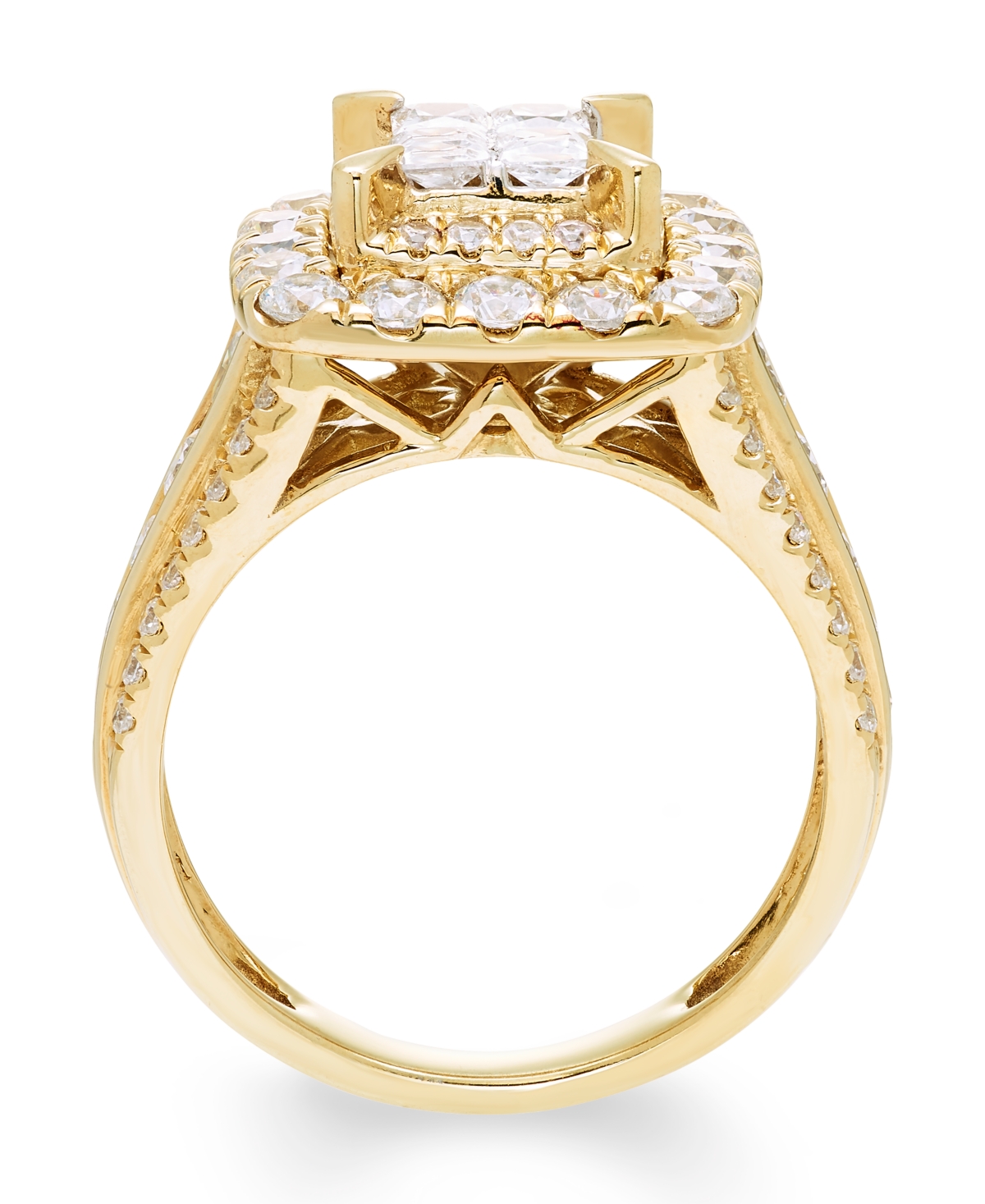 Macy's Diamond Multi Princess Halo Ring (2 ct. t.w.) in 14k Yellow Gold