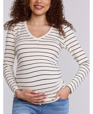Women's V-Neck Side-Ruched Maternity Long Sleeve Tee
