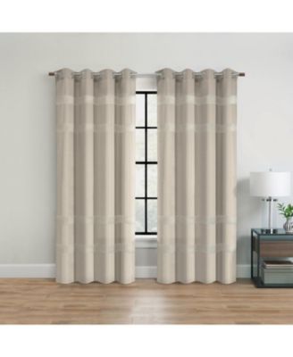 100% Polyester Phoebe Light Embroidered Stripe Filtering Grommet Curtain Panel