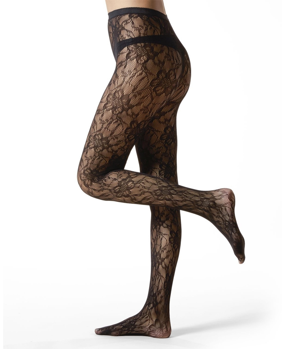 Memoi Women's "blooming Floral" Fashion Net Tights In Black
