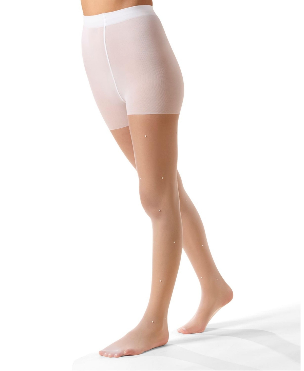 Memoi Women's Sheer All-over Faux Pearl Trimmed Fashion Tights In White