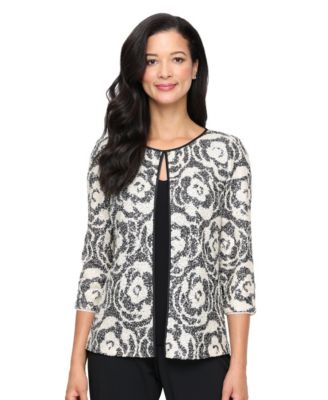 Alex Evenings - Petite 2-Piece 3/4-Sleeve Patterned Top and Jacket