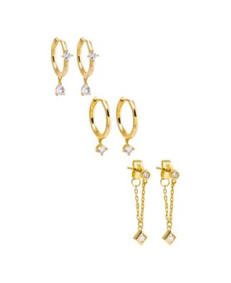 by Adina Eden Cubic Zirconia Dangling Gold Plated Drop Earring Combo ...