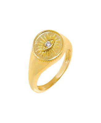 Cubic Zirconia Gold Plated Evil Eye Signet Pinky Ring