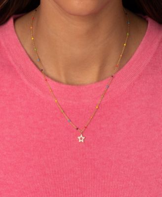 Pave Star Multi Color Gold Plated Beaded Necklace