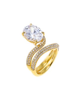 by Adina Eden Cubic Zirconia Gold Plated Pave Looped Oval Stone Ring ...