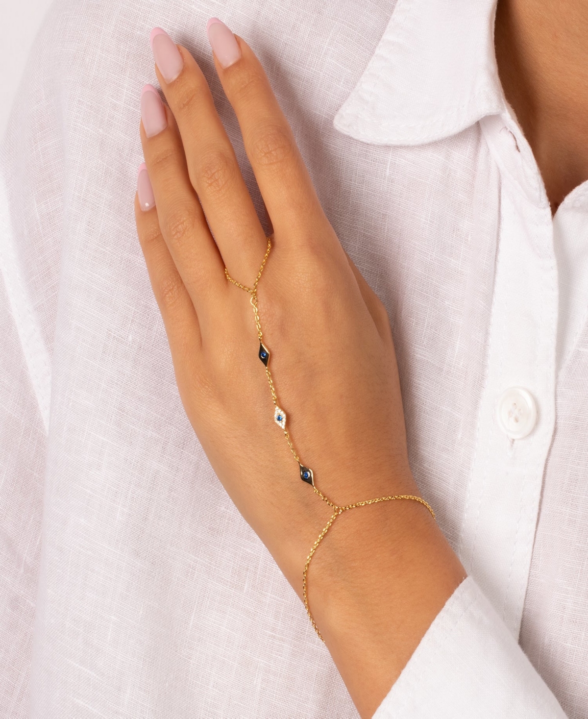 by Adina Eden Colored Multi Gold Plated Evil Eye Hand Chain Bracelet