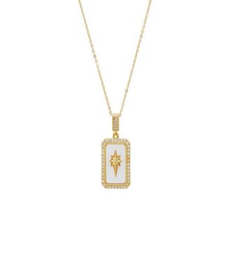 Pave Gold Plated Elongated Starburst Dog Tag Necklace