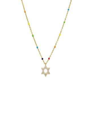 Pave Star of David Multi Color Beaded Necklace
