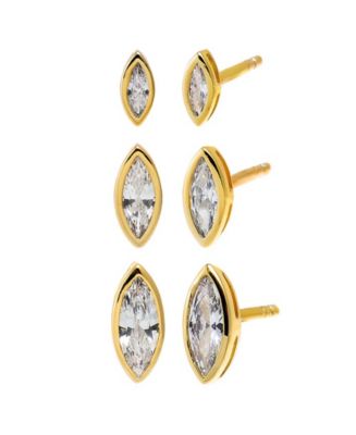 by Adina Eden Cubic Zirconia Graduated Marquise Bezel Gold Plated Stud ...