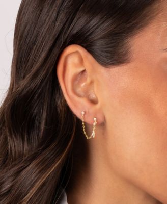 Cubic Zirconia Gold Plated Chain Double Stud Earrings