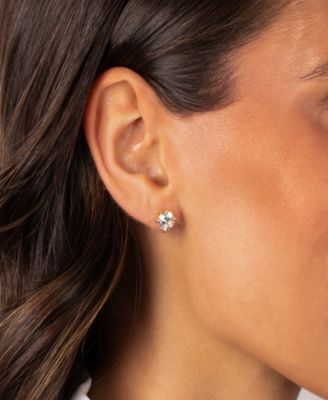 Cubic Zirconia Gold Plated Solitaire Four Prong Stud Earrings