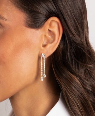 Fancy Cubic Zirconia Gold Plated Tennis Drop Pear Stud Earrings