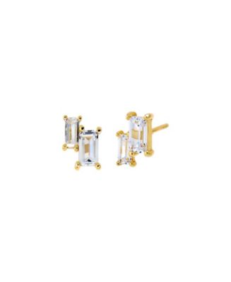 by Adina Eden Cubic Zirconia Gold Plated Double Baguette Stud Earrings ...