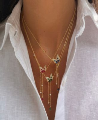 Colored Pave Butterfly Cubic Zirconia Station Lariat Necklace
