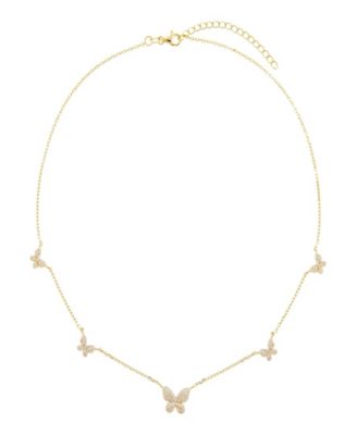 Gold Plated Pav&eacute; 5 Butterfly Necklace
