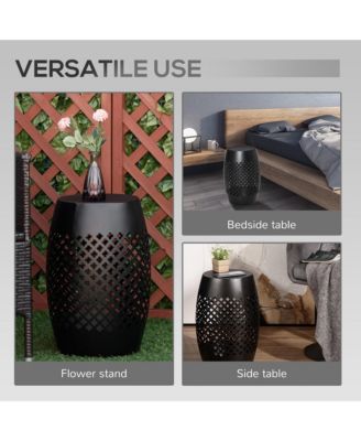 12.5" Steel Patio End Table, Round Hollow Drum Side Table, Accent Table for Indoor & Outdoor, Black
