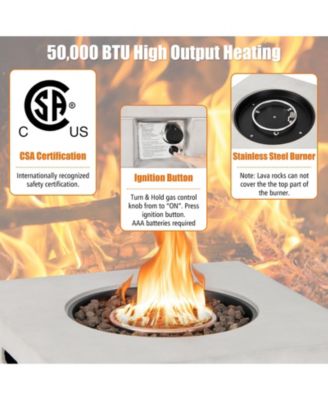  Lava Rocks and Cover 50,000 BTU with 34 Inch Square Concrete Propane Fire Pit Table