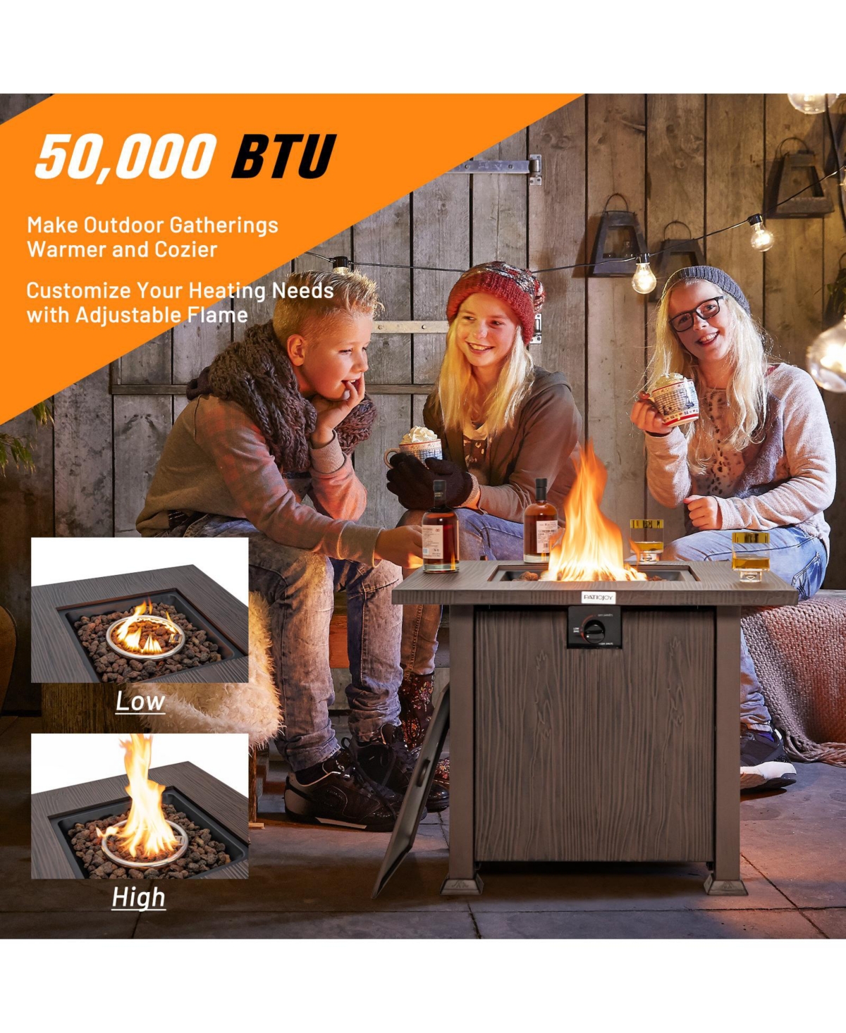 Mecale 32 Inch 50,000 Btu Square Fire Pit Table with Lid and Lava Rocks