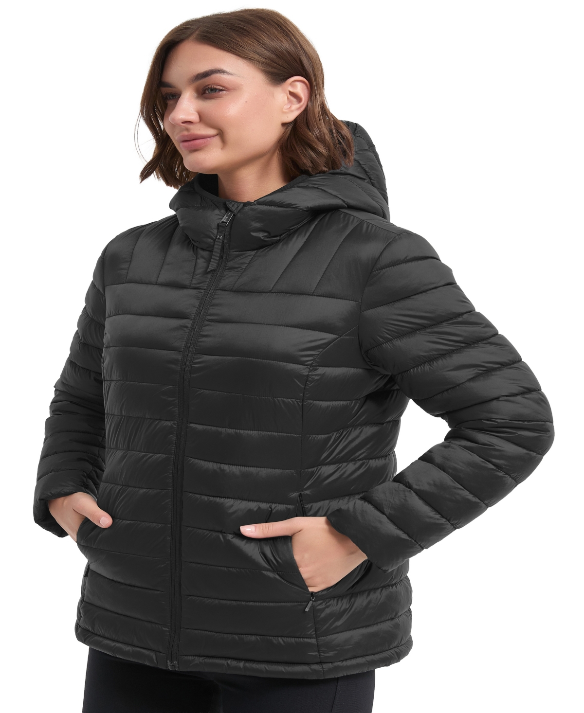 Hawke & Co. Women's Metallic Quilt Puffer Jacket In Black