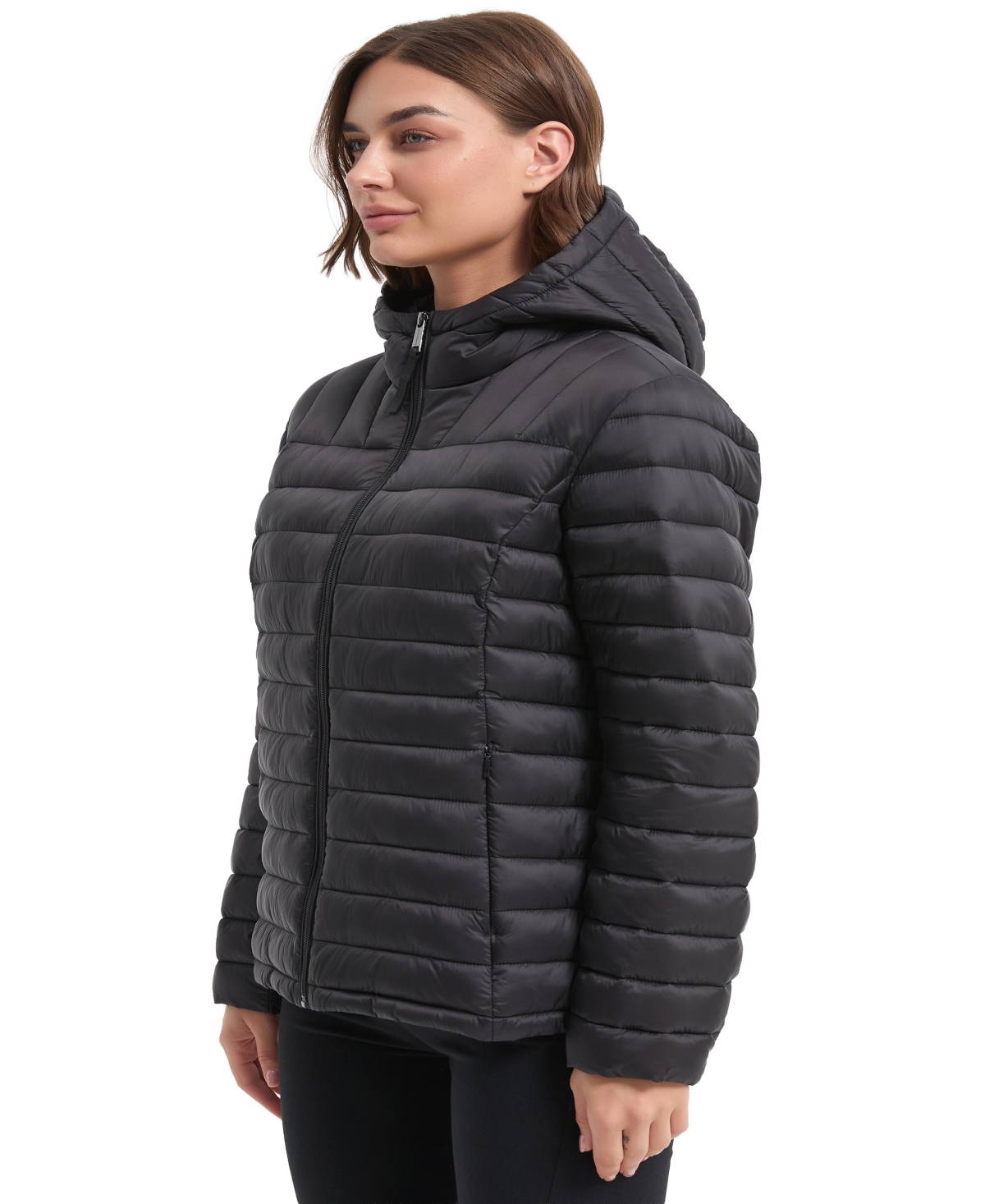 Hawke & Co. Women's Packable Quilted Hooded Puffer Jacket In Black