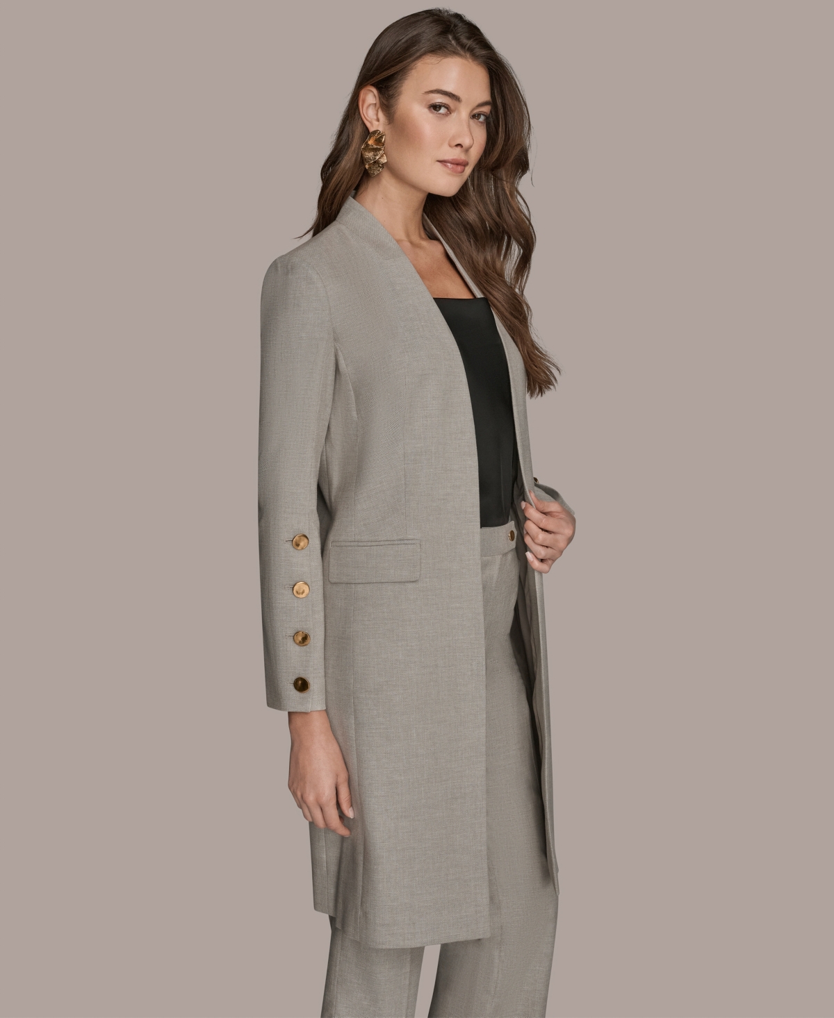 Donna Karan Women's Button Sleeve Jacket In Gray