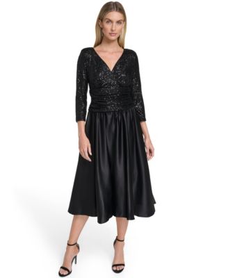 Jessica Howard - Women's 3/4-Sleeve Surplus Bodice Ruched Waist Dress