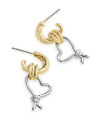 Two Tone Heart Knot Charm Huggie Earrings