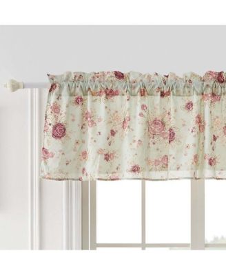 Greenland Home Antique Rose Floral Pinstripe with Dainty Scrolling Embellishments Valance 84"x19" Blue