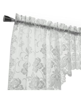 Limoges Sheer Rod Pocket Delicate Scalloped Bottom Hem Floral Lace Design Swag Valance Set 72" x 32"