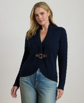 Lauren Ralph Lauren - Plus Size Cotton Ribbed Shawl-Collar Cardigan Top
