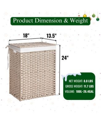 Laundry Hamper With Lid PE Rattan Powder Coating Frame Clothes Hampers with 01 Removable Bags, 100L