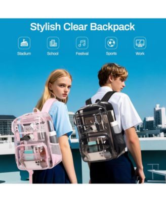 Clear Backpack Heavy Duty, PVC Clear Bookbag Transparent Backpack See Through Bag for Stadium College for Adult Men Women, Semi-Black