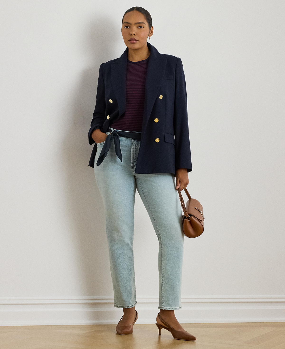 Ralph Lauren Puls Size Mid-rise Straight Ankle Jeans In Blue