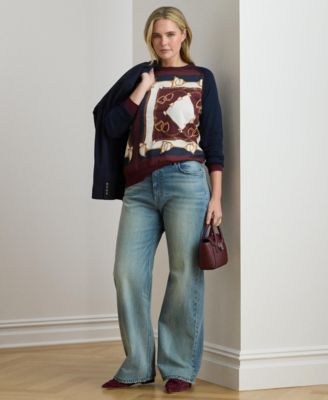 Plus Size Equestrian-Print Long-Sleeve Sweater