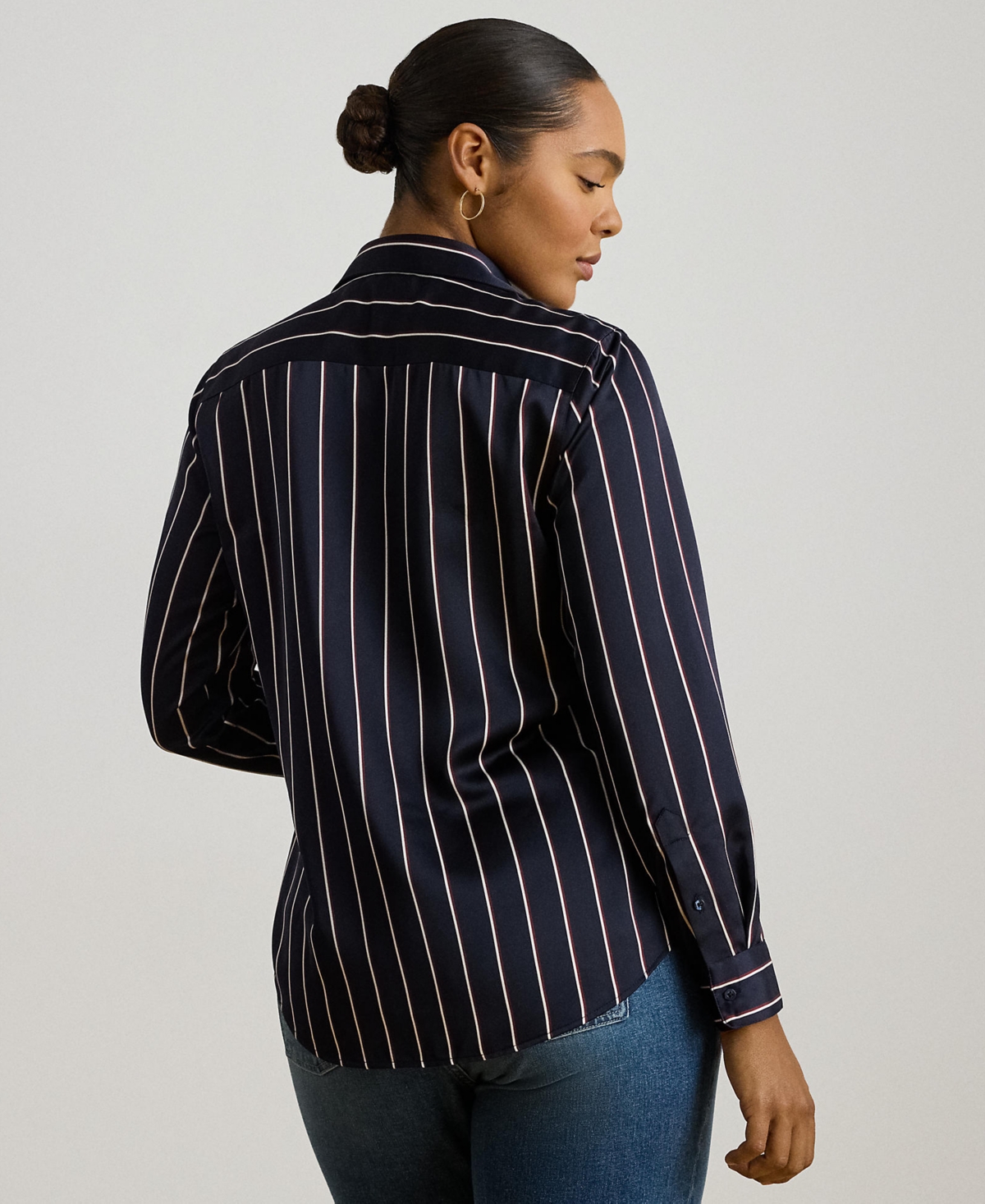 Ralph Lauren Plus Size Striped Charmeuse Long-sleeve Shirt In Blue