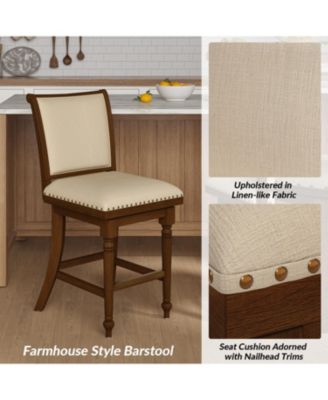 Blerona Farmhouse Swivel Bar Stool With Nailhead Trims