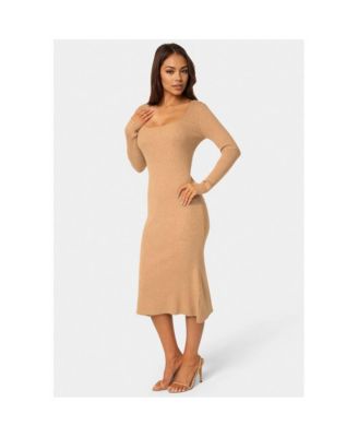 Women's Long Sleeve Scoop Neck Sweater Midi Dress
