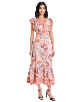 Women's V-Neck Flutter Sleeve Dress