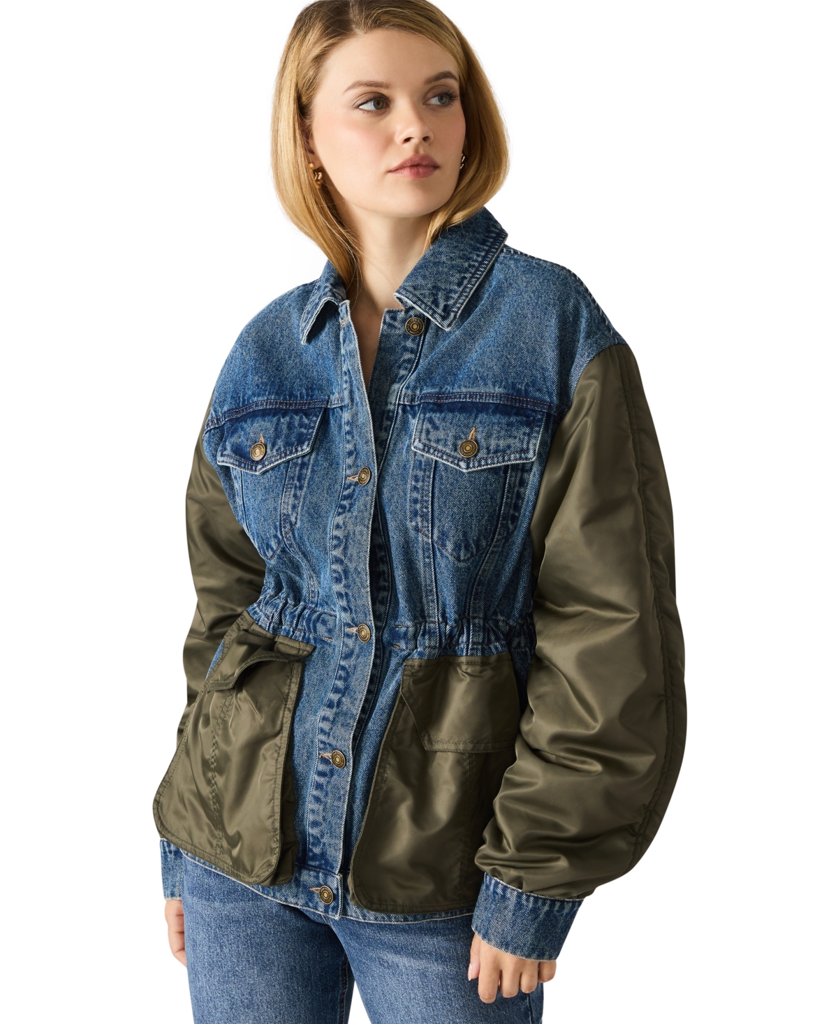 Steve Madden Joie Mixed Media Jacket In Blue