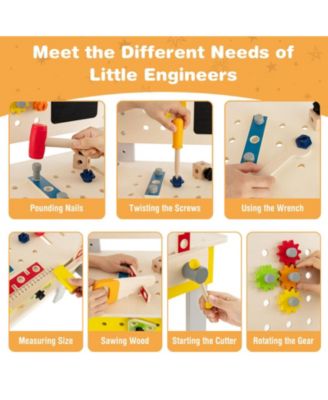 Wooden Pretend Play Workbench Set with Blackboard for Toddlers Ages 3+