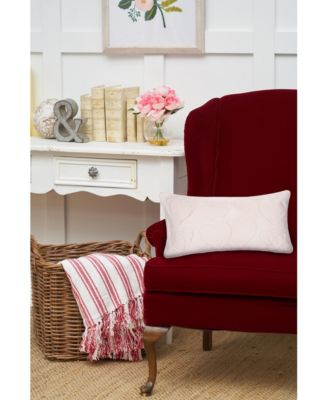 White Heart Pattern Applique Accent Throw Pillow 12" x 24"