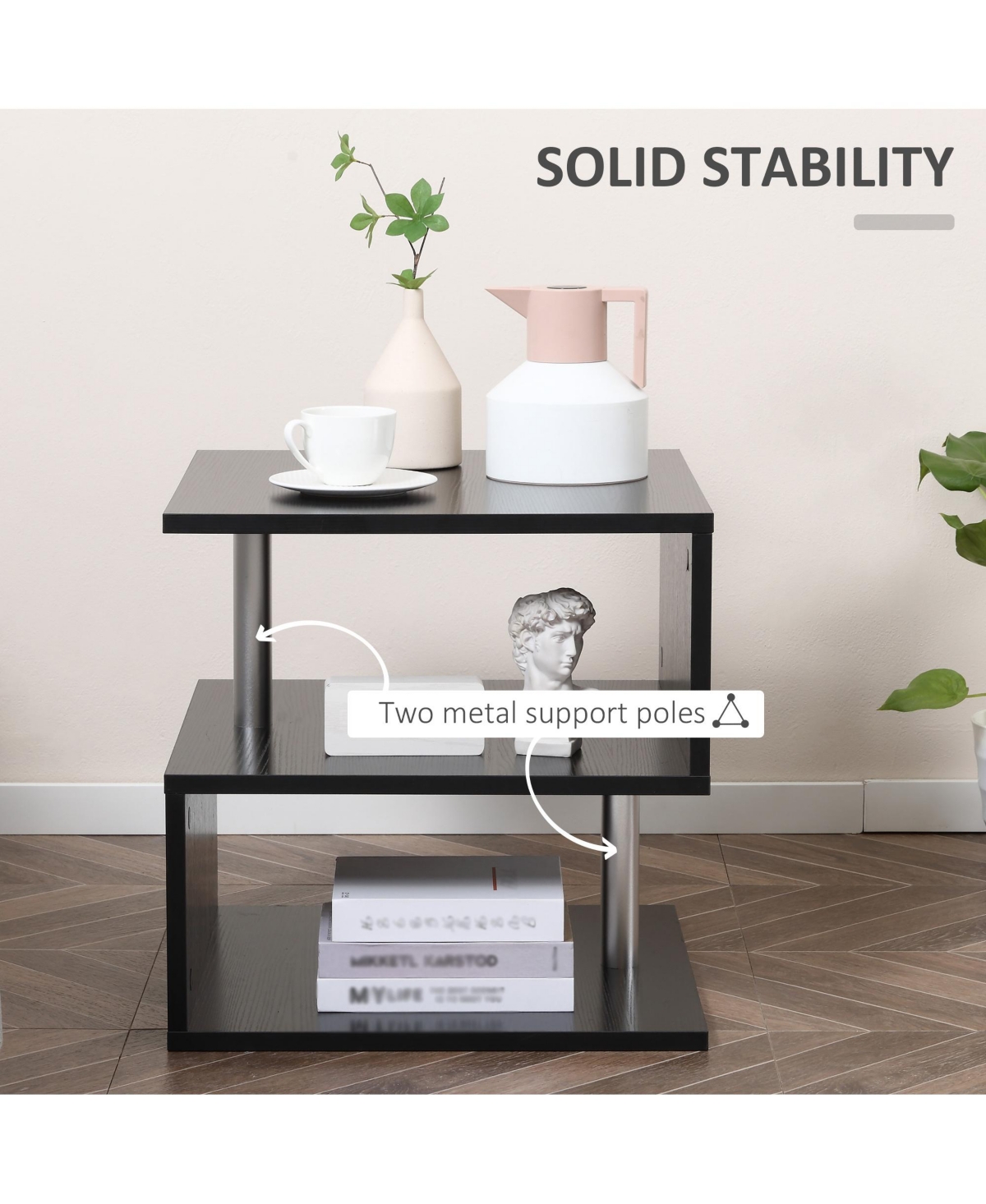 Homcom 19.75" Chic Designer S-Shaped Multi-Level Accent End Table Shelf, Black