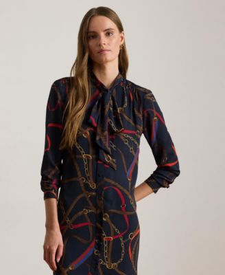 Women's Printed Tie-Neck Shirt Dress