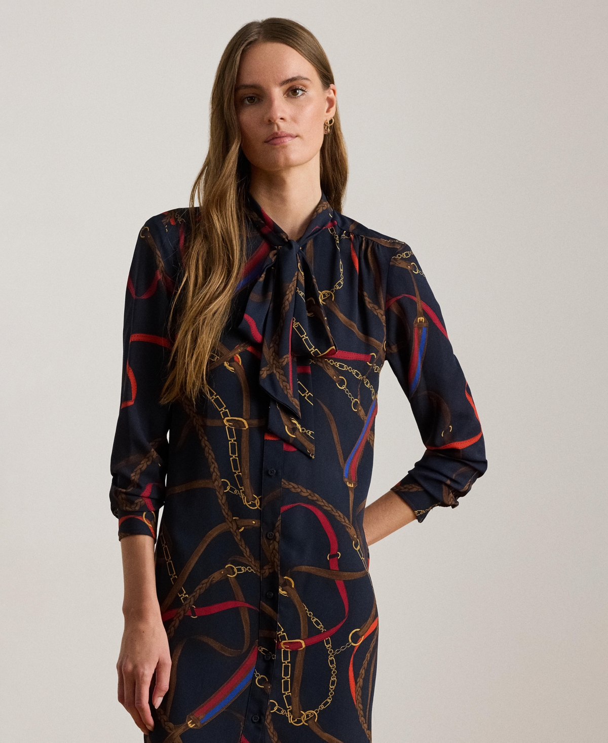 Ralph Lauren Women's Printed Tie-neck Shirt Dress In Multi