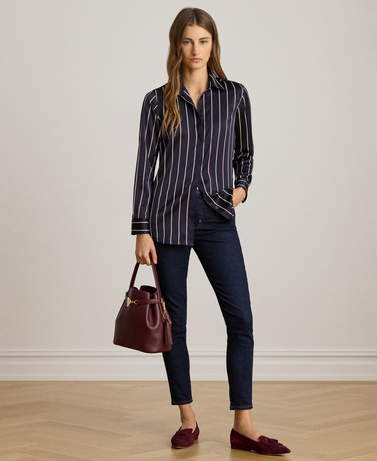 Lauren Ralph Women's Striped Charmeuse Shirt