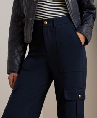 Plus Size Ponte Wide-Leg Cargo Pants