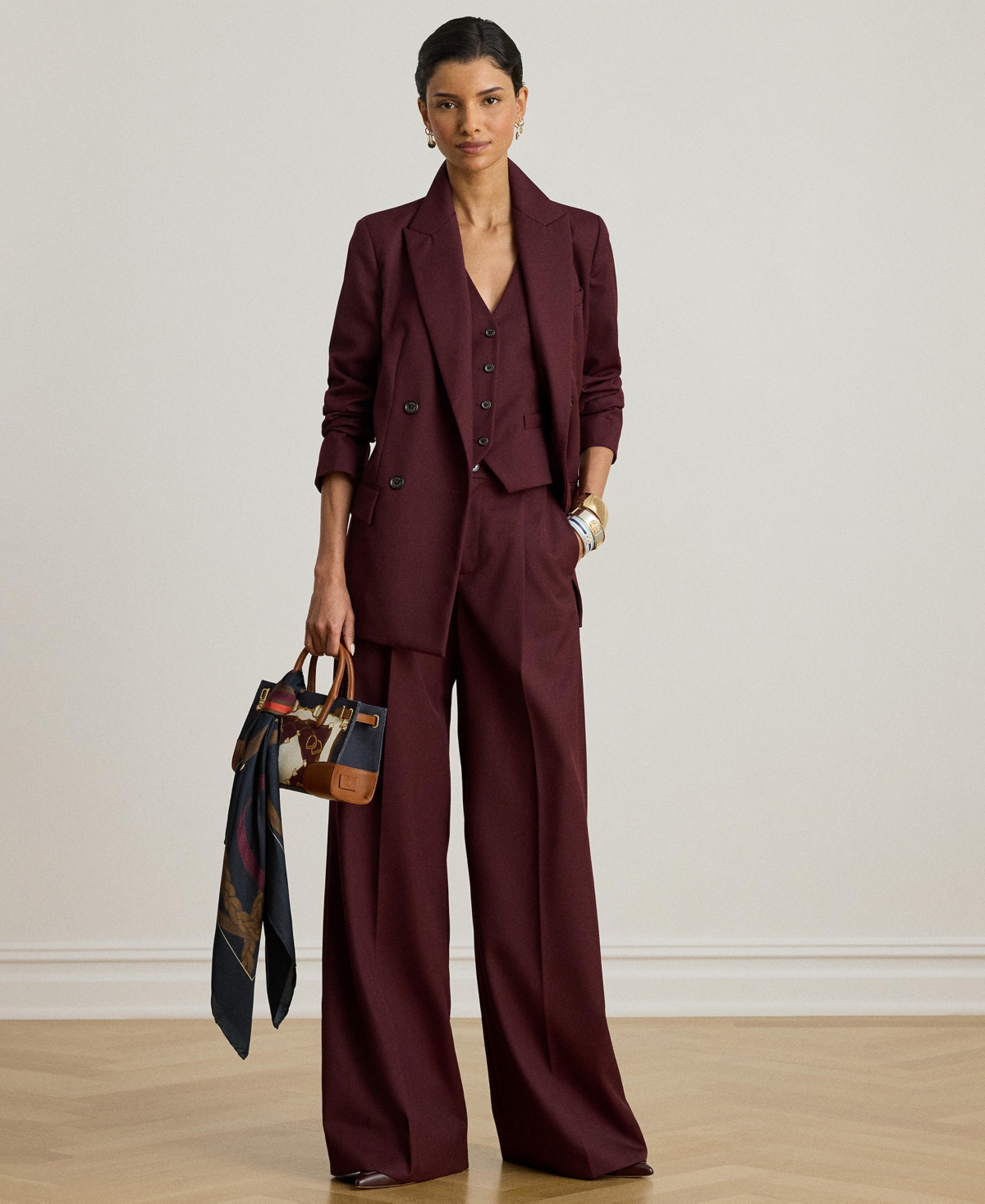 Ralph Lauren Women's Double-breasted Twill Blazer In Burgundy